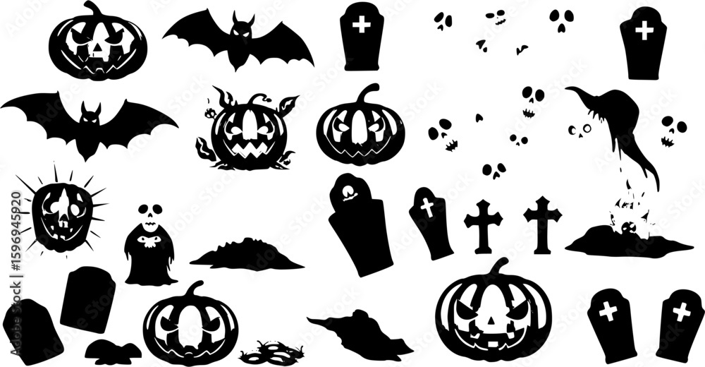 Obraz premium Halloween Vector Elements Silhouette Mega Set