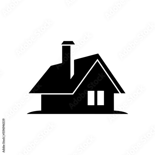 Black icon illustration of modern house with chimney and slanted roof in bold flat design on transparent background for real estate app, architecture logo, or housing website UI