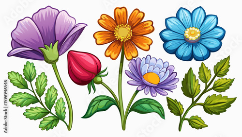 Vector flower icon set brings out classic botanical symbols. Simple flower icons, including poppy and daisy, are shown clearly isolated on white background, suitable for semi-realistic vector illustra