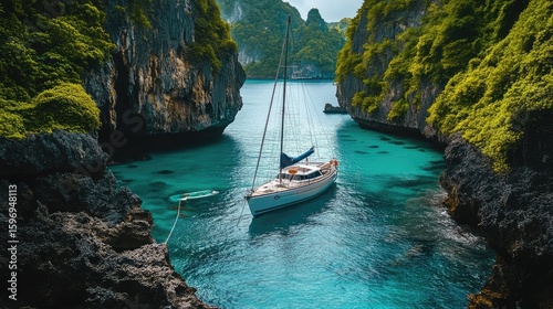 Serene sailboat nestled in turquoise cove