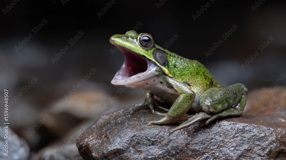 Naklejka premium Frog on rock, open mouth