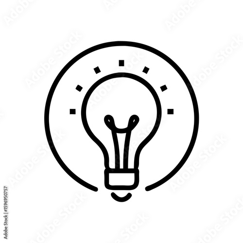 A lightbulb inside a circle with square rays emanating from it representing an idea or innovation concept