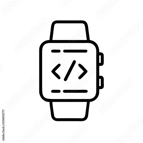Smartwatch displaying angle brackets symbol for programming language on a white background design element