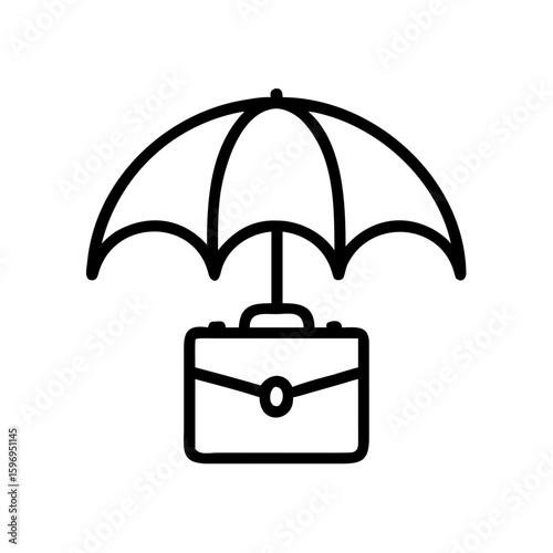 A simple graphic showing a briefcase under an umbrella for protection and security concept idea design