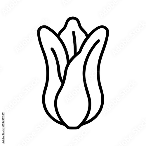 Simple outline drawing of a tulip bud with three visible petals in a closed position and black lines