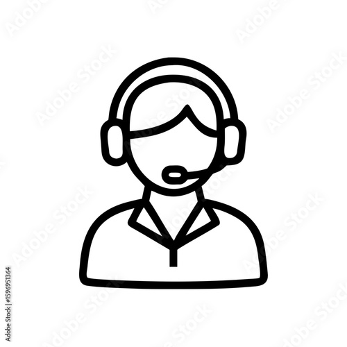 Person with headset and microphone representing customer service or support agent in simple line art form