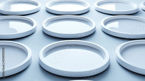 Abstract Background of Circular White Frames on Blue Surface