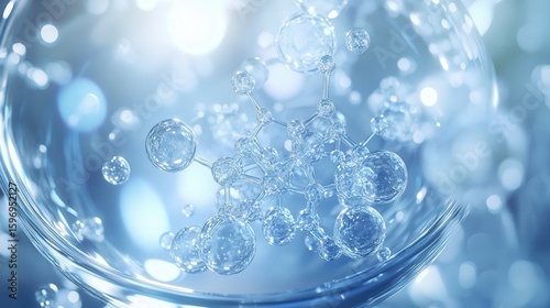 Abstract Molecular Structure with Bubbles and Light Reflections