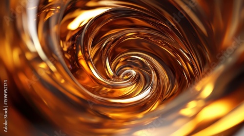 Abstract Swirling Motion in Golden Hues and Bright Reflections