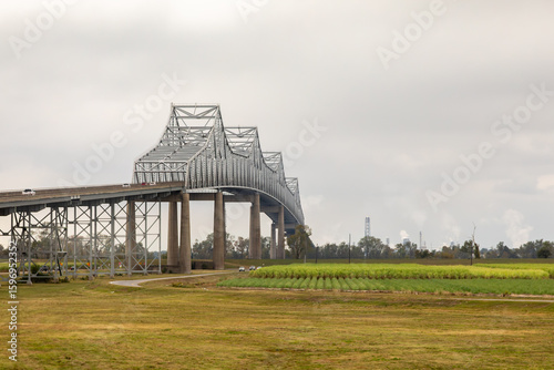 The Sunshine Bridge over the Mississippi River in St. James Parish, Highway 70, Mississippi, USA on a cloudy day