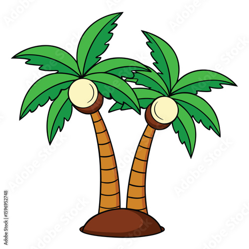 two palm beach coconut trees tropical illustration