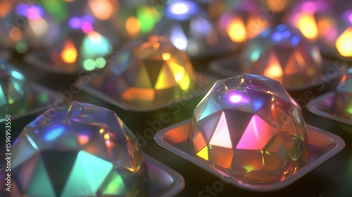 Colorful Geometric Shapes with Reflections and Light for Background