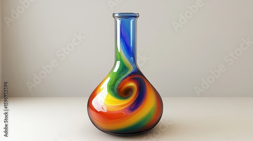Colorful Glass Vase with Swirling Patterns and Vibrant Colors