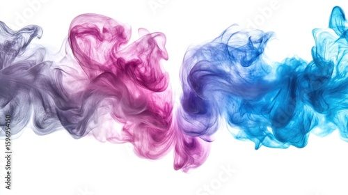 Colorful Smoke Swirls in Pink and Blue on White Background