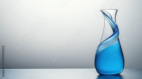Elegant Blue Glass Vase with Twisting Design on Minimalist Background