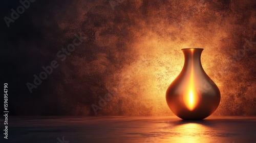 Elegant ceramic vase illuminated against textured warm background