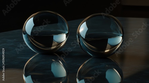 Elegant Glass Spheres Reflecting Light on a Dark Surface