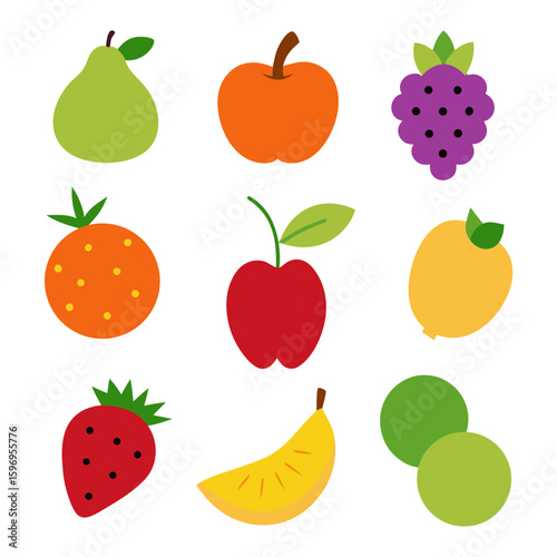 doodle style fruits 09 set flat color vector art