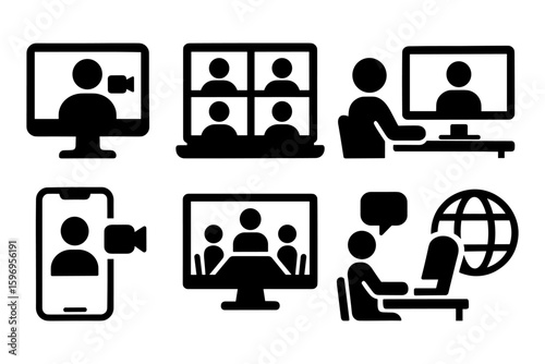 Silhouette icons representing virtual meetings and online communication