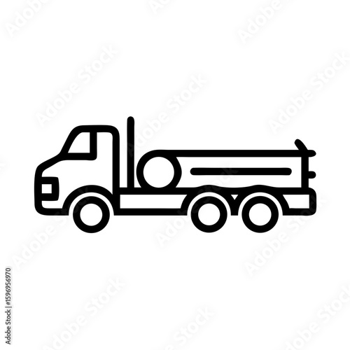 Illustrative logging truck with lumber on white background. Detailed logging truck icon illustrates timber transportation, logs, and equipment, suitable for transportation and cargo themes.