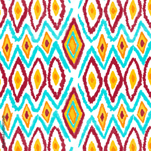 Seamless ikat pattern. Abstract pattern. Textile print pattern. White background. 