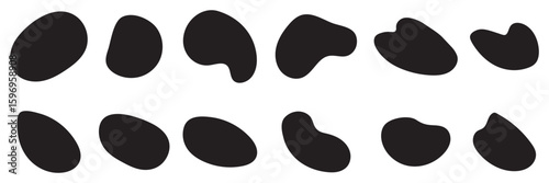 Organic shape round form set. Liquid organic blob. Abstract organic blob shapes vector irregular figures isolated on transparent background. Black cube drops. Various shapes of irregular blobs