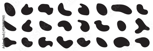 Various shapes of irregular blobs. Doodle drops of circle. Organic amoeba blob shape abstract black color. Organic shape round form set. Liquid organic blob. 