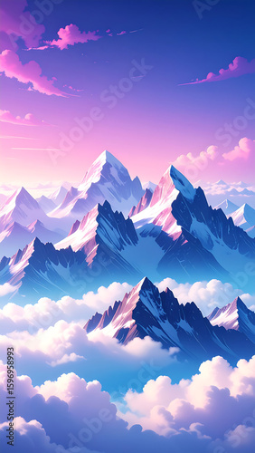 majestic snow-covered mountain peaks rising above a soft