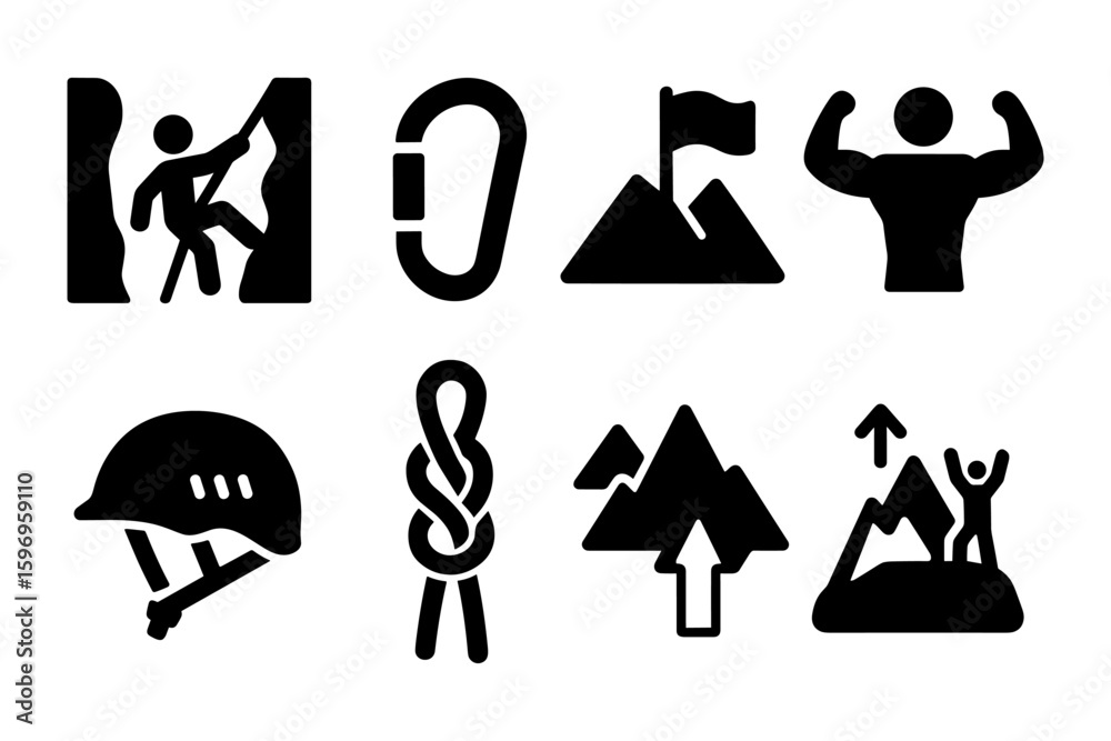 Obraz premium Outdoor adventure icons: climbing and hiking symbols for sport enthusiasts
