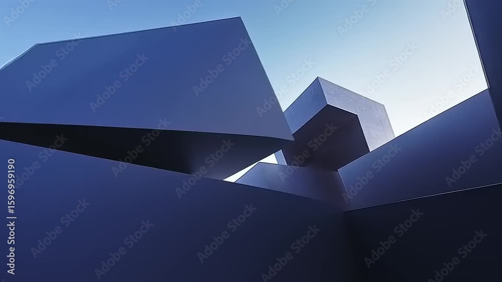 Geometric architecture: A modern structure with blue cubism and sharp angular details