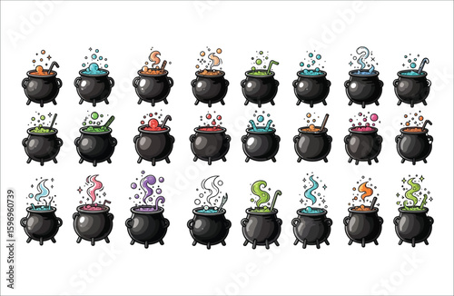 Bubbling Cauldrons With Colorful Potions witch magic