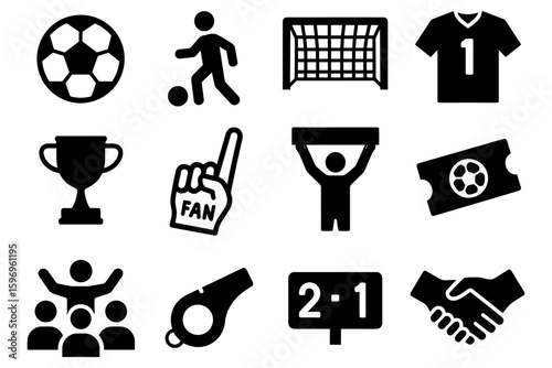 Soccer icons set: simple black silhouettes for sports themes