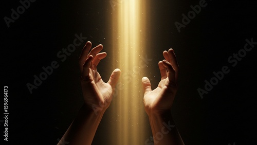 Hands Reaching for Golden Light Divine Spiritual Hope and Faith