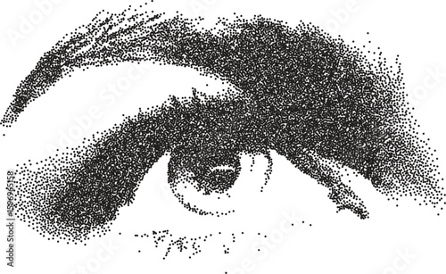 Eye vintage y2k stipple art, vision halftone stipple brutalist retro vector png with transparent background, iris 2000s aesthetic photocopy effect tattoo
