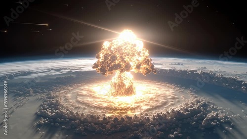 Nuclear Explosion from Space with Mushroom Cloud