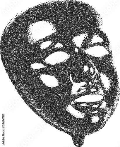 Mask vintage y2k stipple art, conceal halftone stipple brutalist retro vector png with transparent background, disguise 2000s aesthetic photocopy effect tattoo