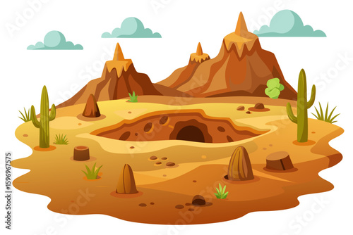 Cartoon Desert Landscape Illustrating Soil Erosion