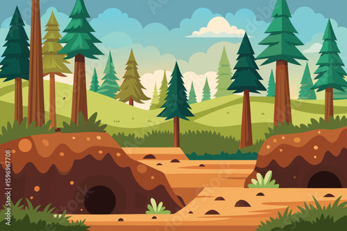 Forest Scene With Soil Layers Clean Vector Style