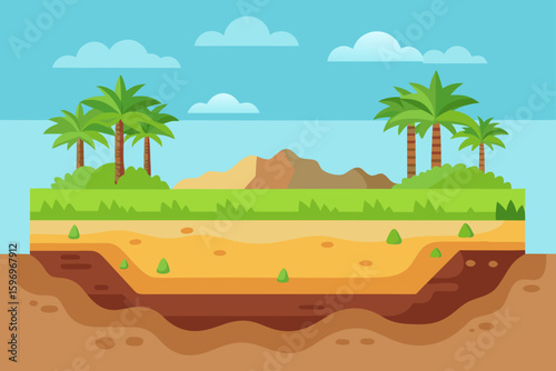 Horizontal Vector Oasis Showing Soil Erosion Flat Style