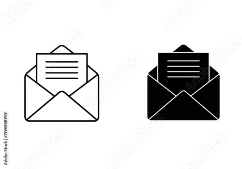 Open Envelope with Document and Lines Inside Representing Communication and Correspondence