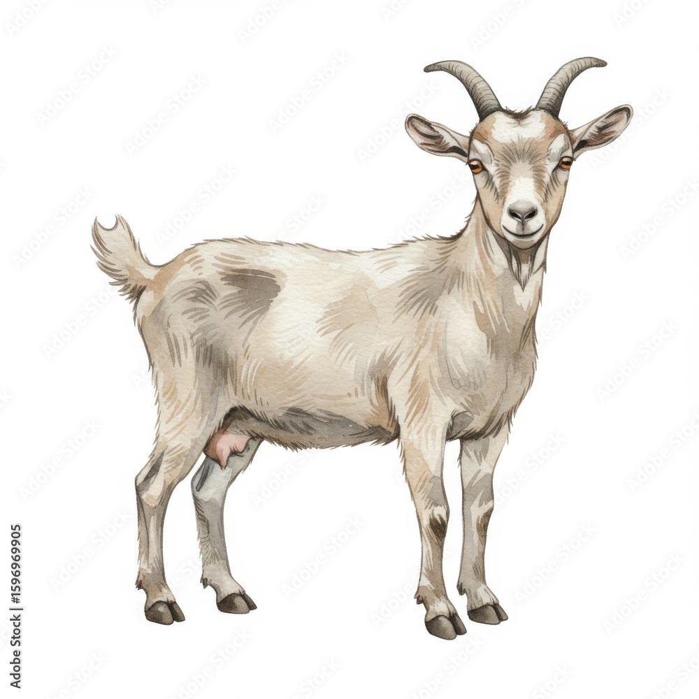 Fototapeta premium Tan Goat Illustration on White Background