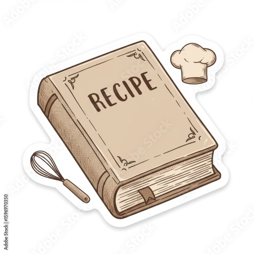 Vintage Recipe Book Illustration with Whisk and Chef Hat