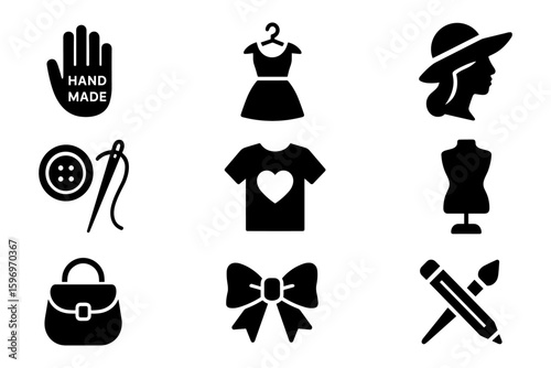 Fashion icons set: handmade elements, clothing, accessories, sewing tools