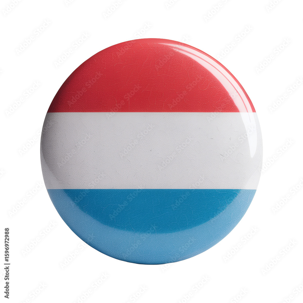 Naklejka premium Luxembourg flag button with red, white, and light blue stripes on a glossy circular pin