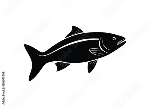 Salmon fish silhouette black vector white background