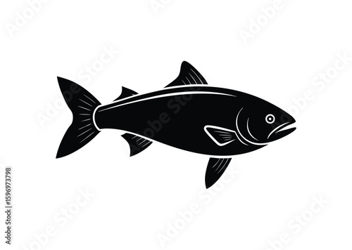 Salmon fish silhouette black vector white background