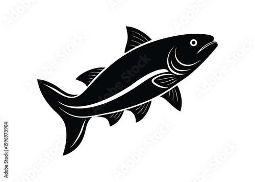 Salmon fish silhouette black vector white background