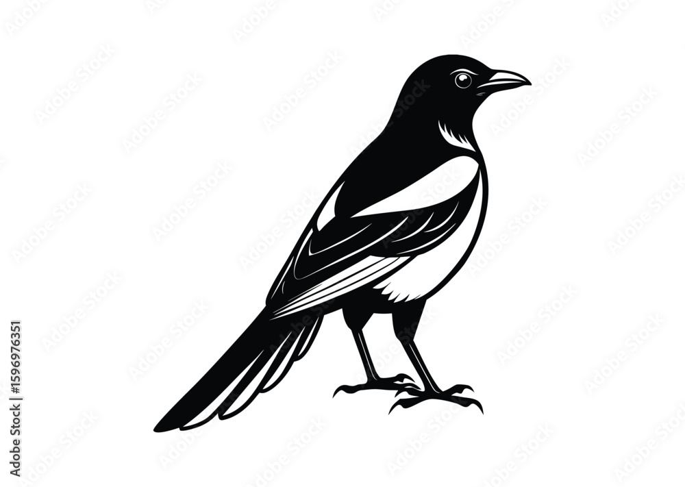 Magpie bird silhouette black vector white background Magpie bird silhouette black vector white background