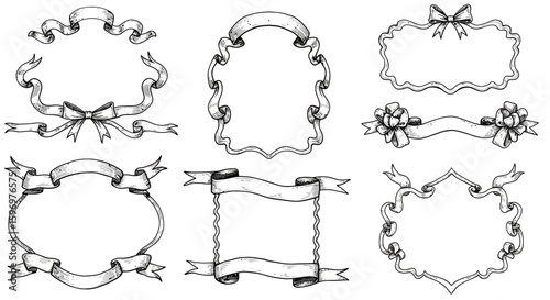 Vintage Ribbon Frames Collection: Decorative Elements for Graphic Design Projects