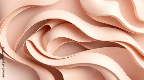The abstract background features smooth, flowing curves and waves in a soft, pastel beige color palette, creating an elegant and modern texture perfect for various design applications